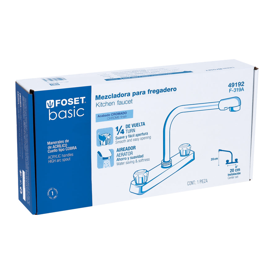 Mezcladora 8' p/fregadero, cuello cobra, manerales acrílico, 49192