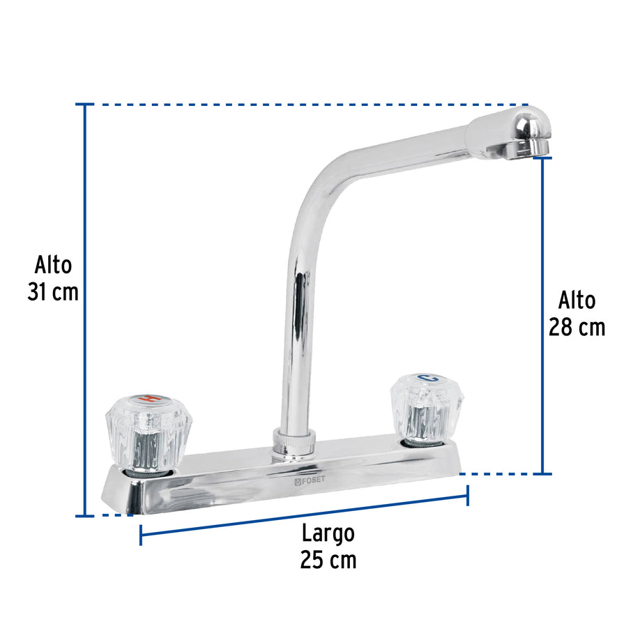 Mezcladora 8' p/fregadero, cuello cobra, manerales acrílico, 49192
