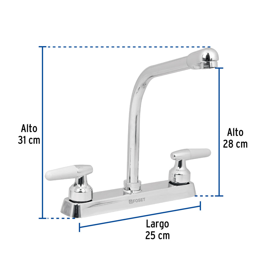 Mezcladora 8' p/fregadero, cuello cobra, manerales cono, 49180