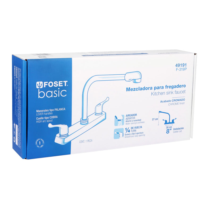 Mezcladora 8' p/fregadero, cuello cobra, manerales palanca, 49191