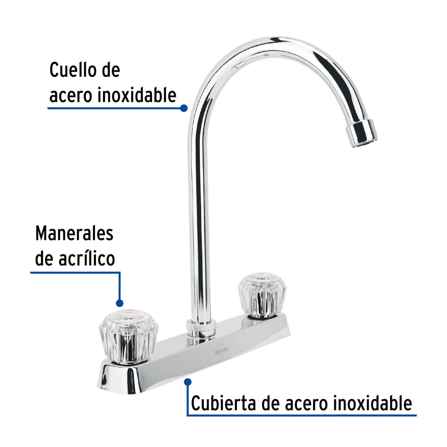 Mezcladora 8' p/fregadero, cuello curvo, manerales acrílico, 45617