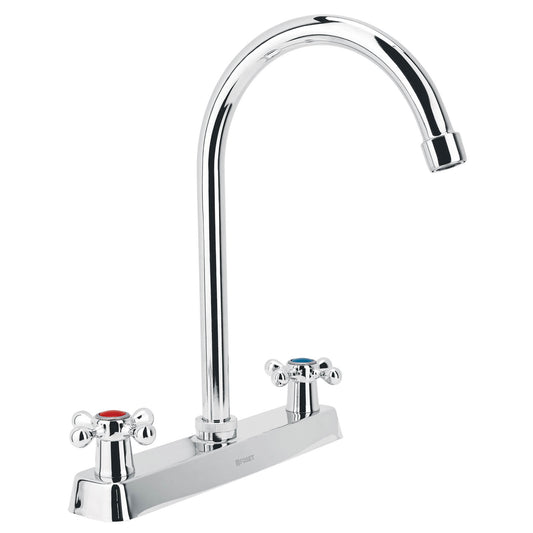 Mezcladora 8' p/fregadero, cuello curvo, manerales cruceta, 45620