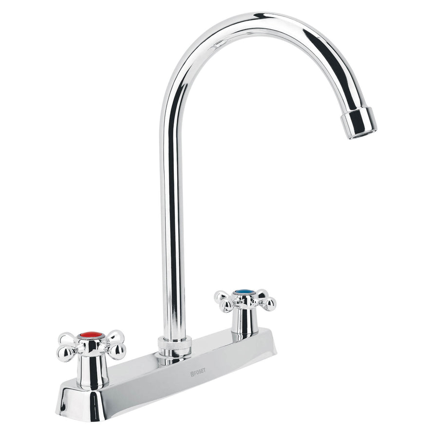 Mezcladora 8' p/fregadero, cuello curvo, manerales cruceta, 45620