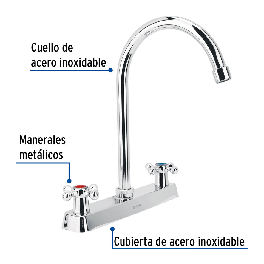 Mezcladora 8' p/fregadero, cuello curvo, manerales cruceta, 45620