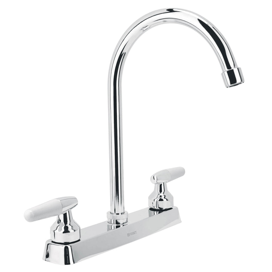 Mezcladora 8' p/fregadero, cuello curvo, manerales cono, 45619