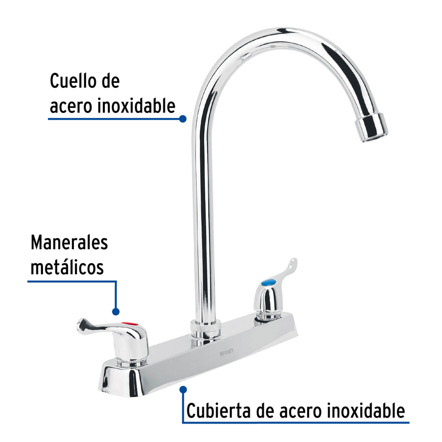 Mezcladora 8' p/fregadero, cuello curvo, manerales palanca, 45618