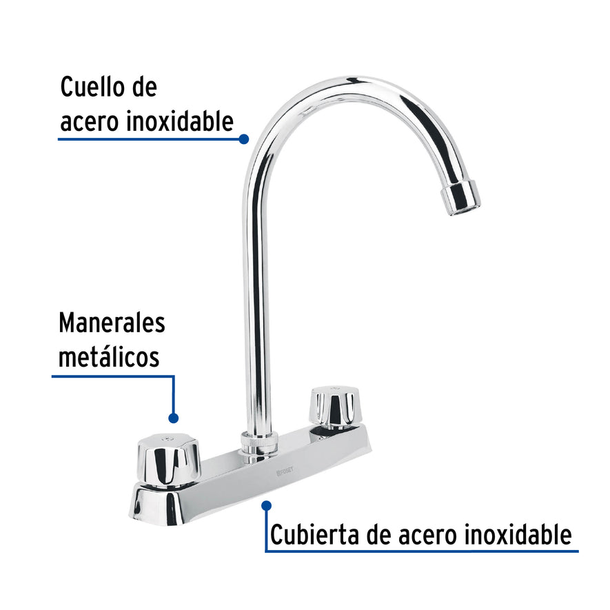 Mezcladora curva 8' p/fregadero, manerales hex cart cerámico, 45615
