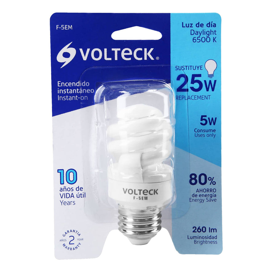 Lámpara espiral mini T2 5 W luz de día en blíster, Volteck Caja con 8, 48200