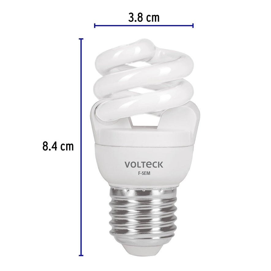 Lámpara espiral mini T2 5 W luz de día en blíster, Volteck Caja con 8, 48200