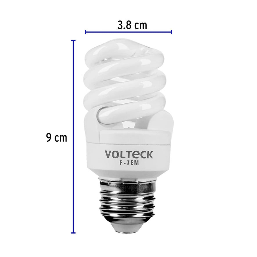 Lámpara espiral mini T2 7 W luz de día en blíster, Volteck Caja con 8, 48202