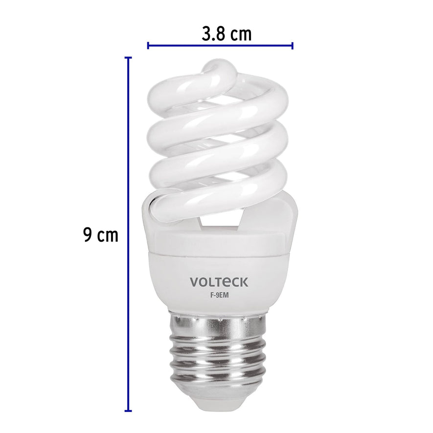 Lámpara espiral mini T2 9 W luz de día en blíster, Volteck Caja con 4, 48500