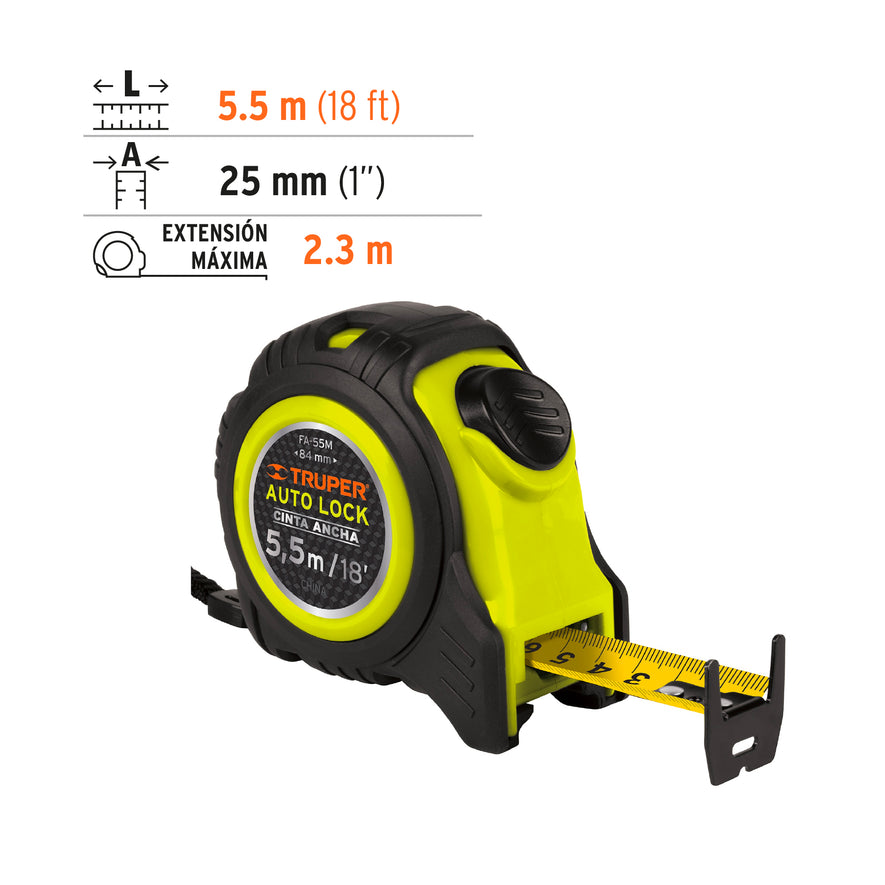 Flexómetro Auto-Lock contra impactos 5.5 m cinta 25 mm Caja con 6, 10748