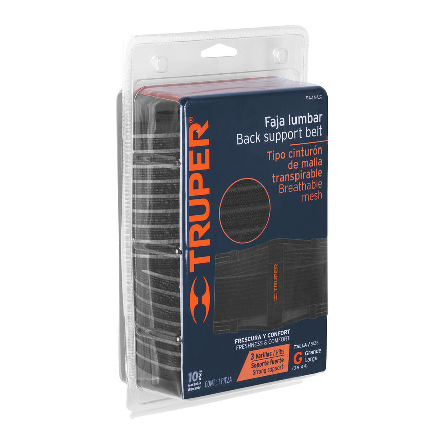 Faja lumbar tipo cinturón de malla transpirable, G, Truper Caja con 2, 11962