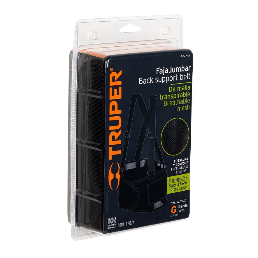 Faja lumbar de malla transpirable, talla G, Truper Caja con 2, 11966