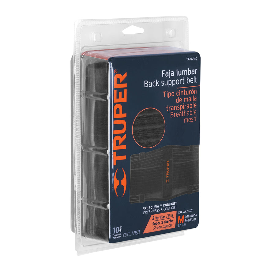 Faja lumbar tipo cinturón de malla transpirable, M, Truper Caja con 2, 11961