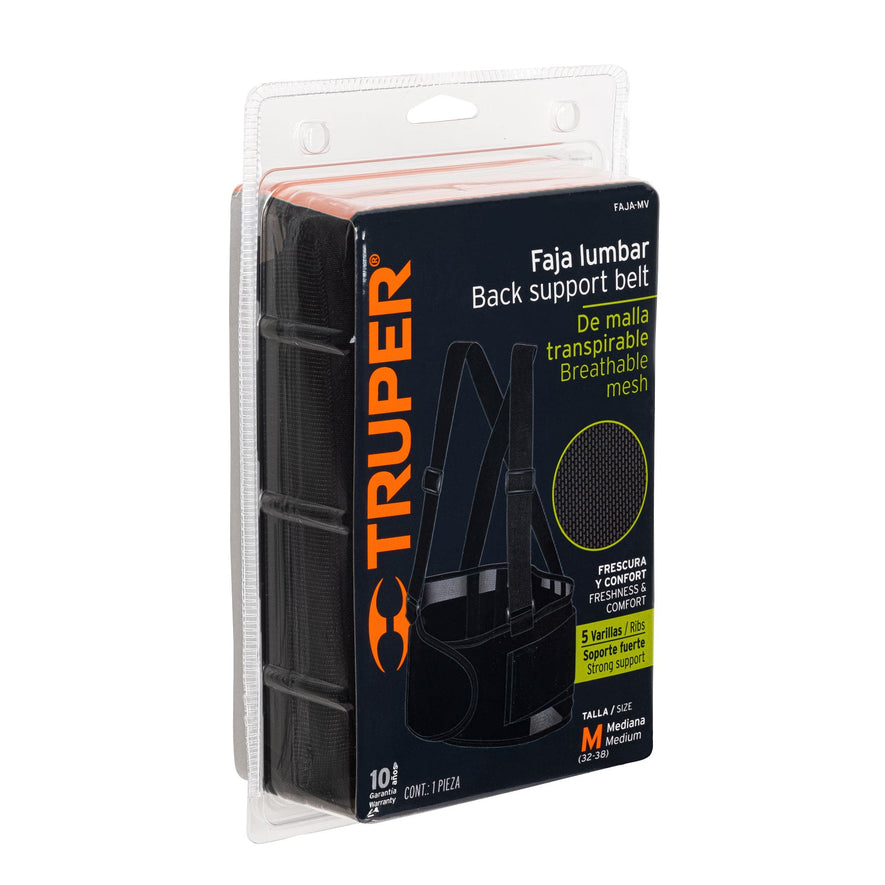 Faja lumbar de malla transpirable, talla M, Truper Caja con 2, 11965