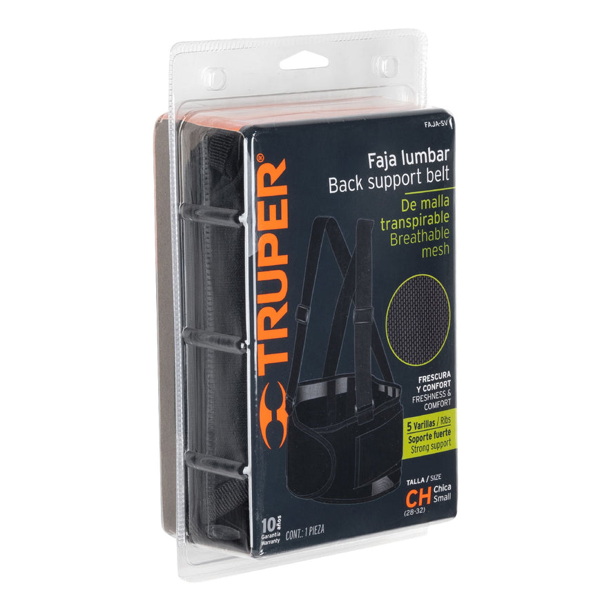 Faja lumbar de malla transpirable, talla CH, Truper Caja con 2, 11964