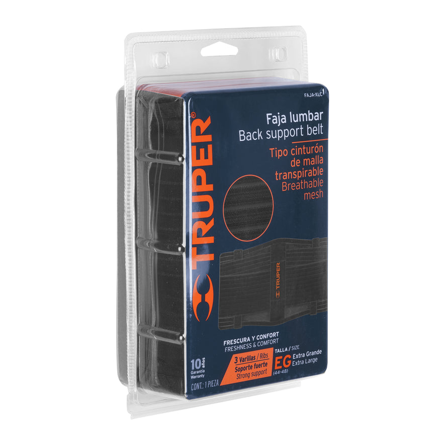 Faja lumbar tipo cinturón de malla transpirable, XG, Truper Caja con 2, 11963