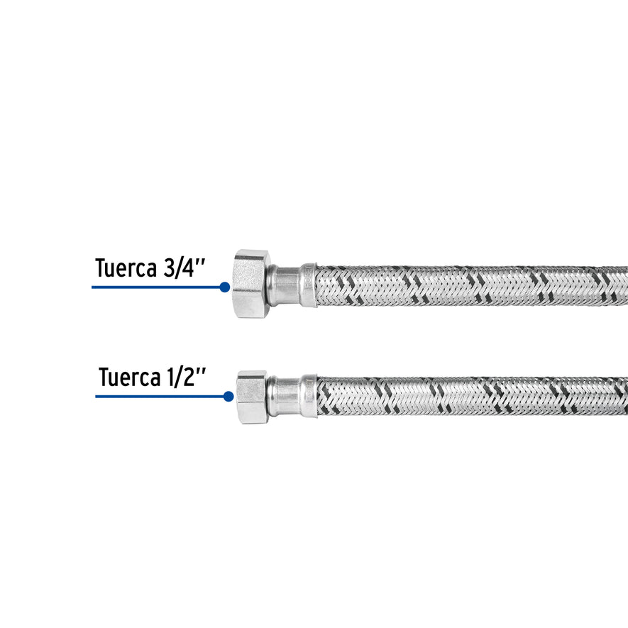 Manguera para boiler, acero inox, 1/2'x3/4', 150 cm, Foset Caja con 6, 47426