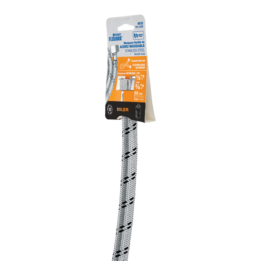 Manguera para boiler, acero inox, 1/2'x3/4', 60 cm, Foset Caja con 6, 49132