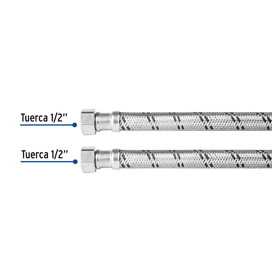 Manguera para boiler, acero inox, 1/2'x1/2', 150 cm, Foset Caja con 6, 48968