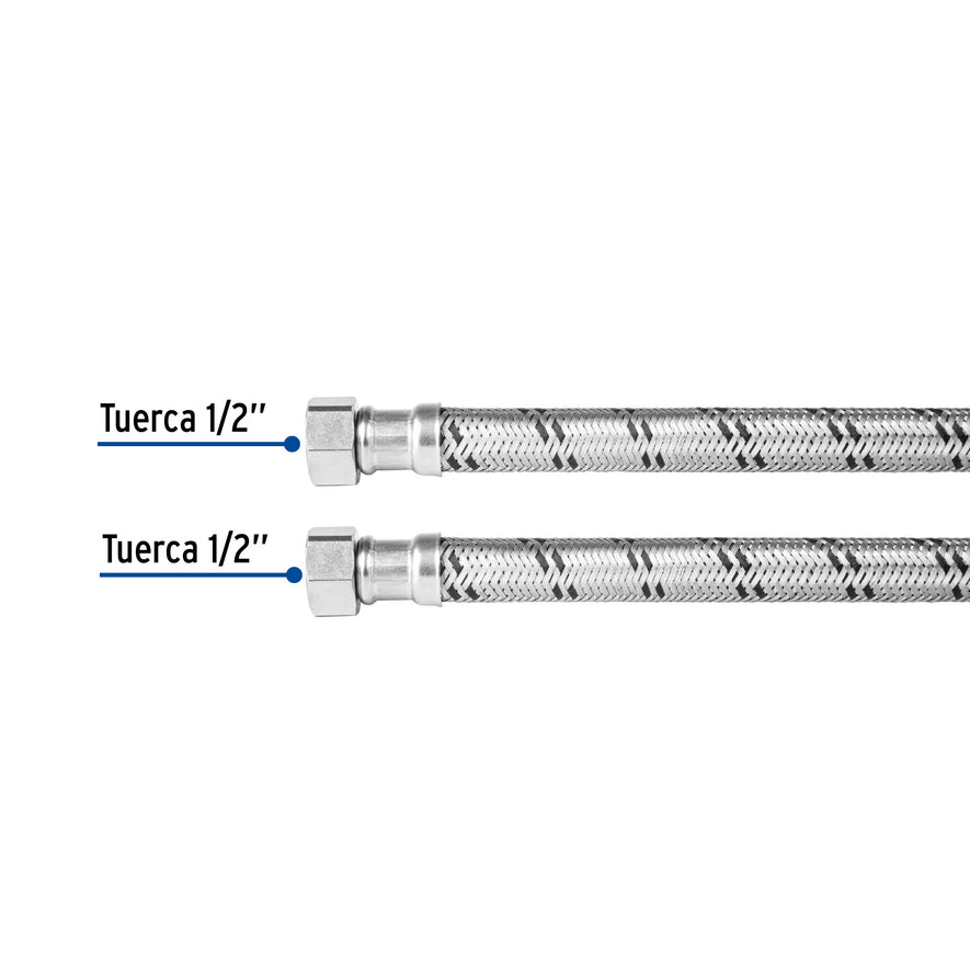 Manguera para boiler, acero inox, 1/2'x1/2', 40 cm, Foset Caja con 6, 48964