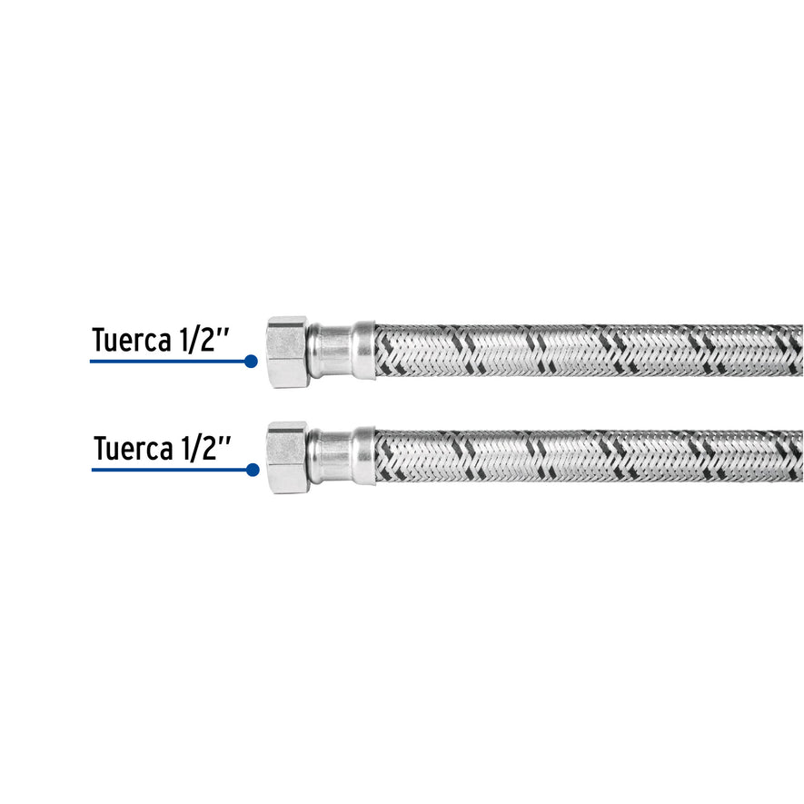 Manguera para boiler, acero inox, 1/2'x1/2', 60 cm, Foset Caja con 6, 48965