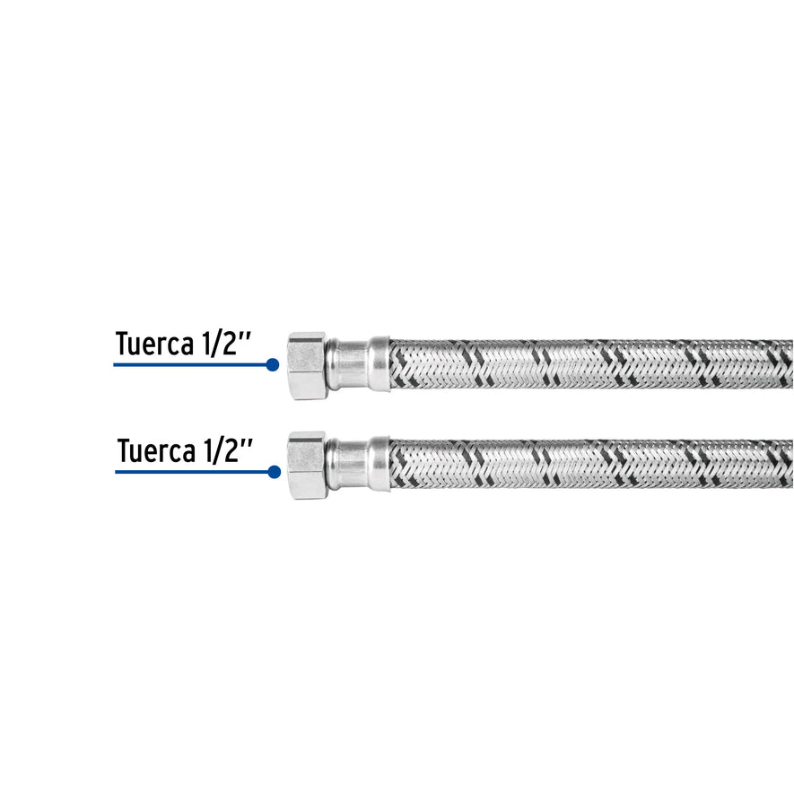 Manguera para boiler, acero inox, 1/2'x1/2', 80 cm, Foset Caja con 6, 48966