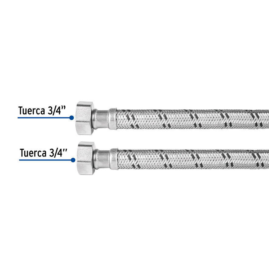 Manguera para boiler, acero inox, 3/4'x3/4', 40 cm, Foset Caja con 6, 49129