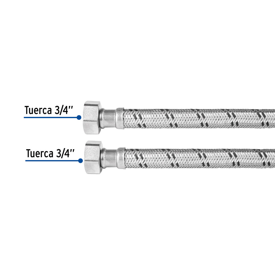 Manguera para boiler, acero inox, 3/4'x3/4', 60 cm, Foset Caja con 6, 49130