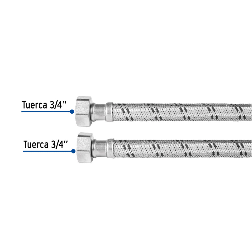Manguera para boiler, acero inox, 3/4'x3/4', 80 cm, Foset Caja con 6, 49133