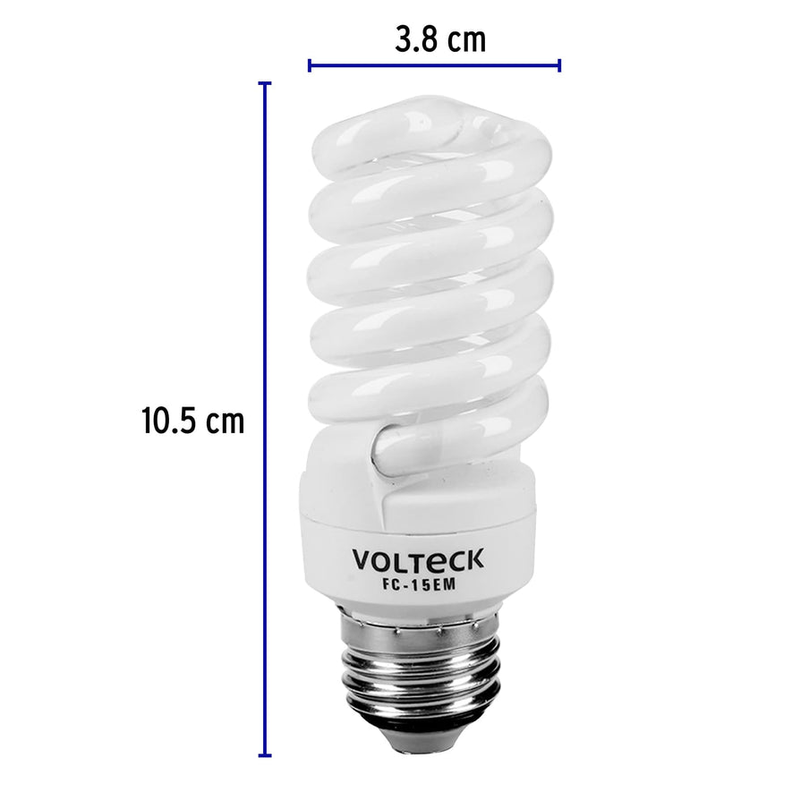 Lámpara espiral mini T2 15 W luz cálida en blíster, Volteck Caja con 4, 48205
