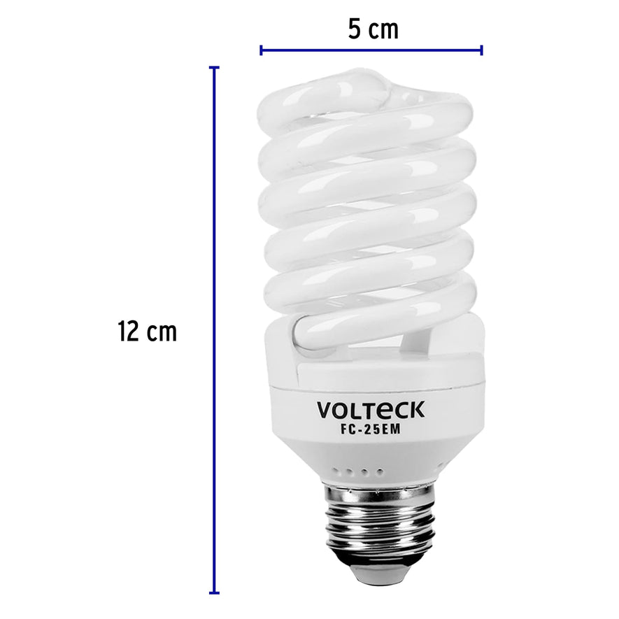 Lámpara espiral mini T2 25 W luz cálida en blíster, Volteck Caja con 4, 48507