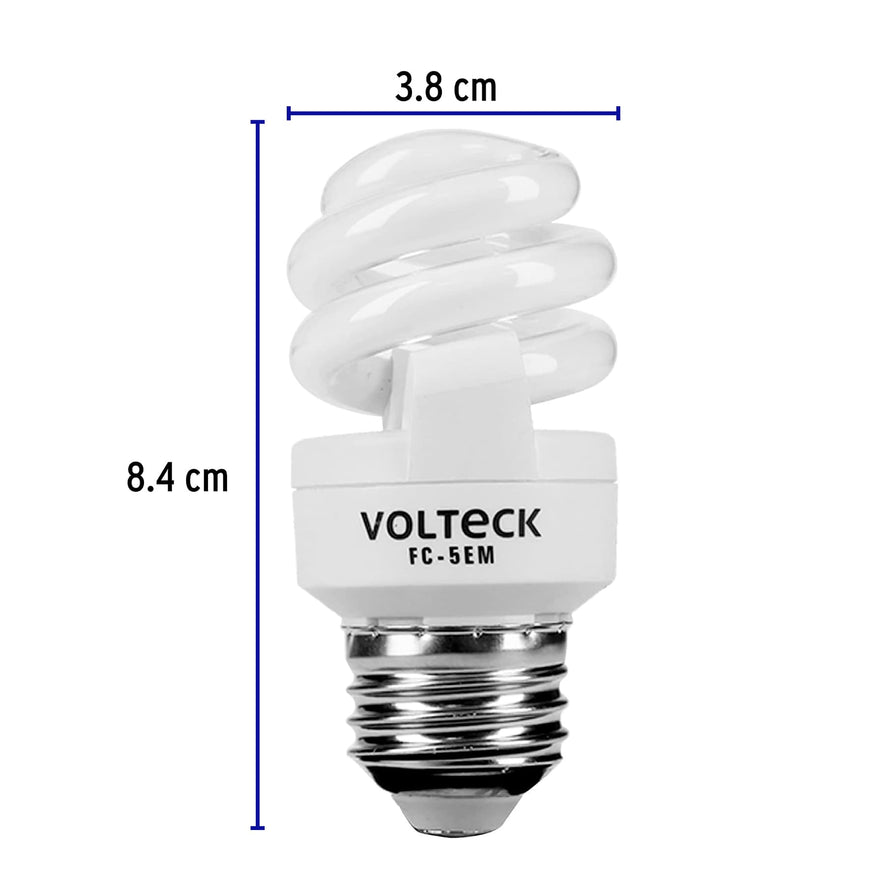 Lámpara espiral mini T2 5 W luz cálida en blíster, Volteck Caja con 4, 48201