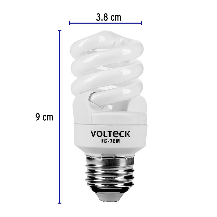 Lámpara espiral mini T2 7 W luz cálida en blíster, Volteck Caja con 4, 48203