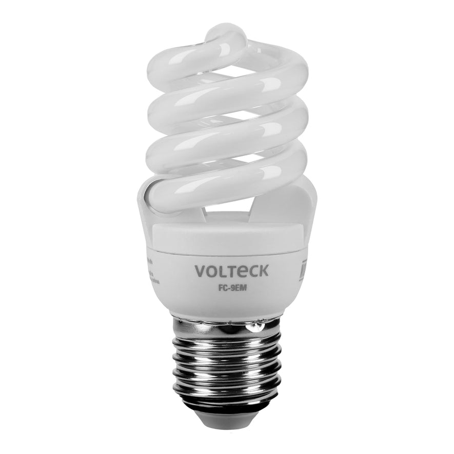 Lámpara espiral mini T2 9 W luz cálida en blíster, Volteck Caja con 4, 48501
