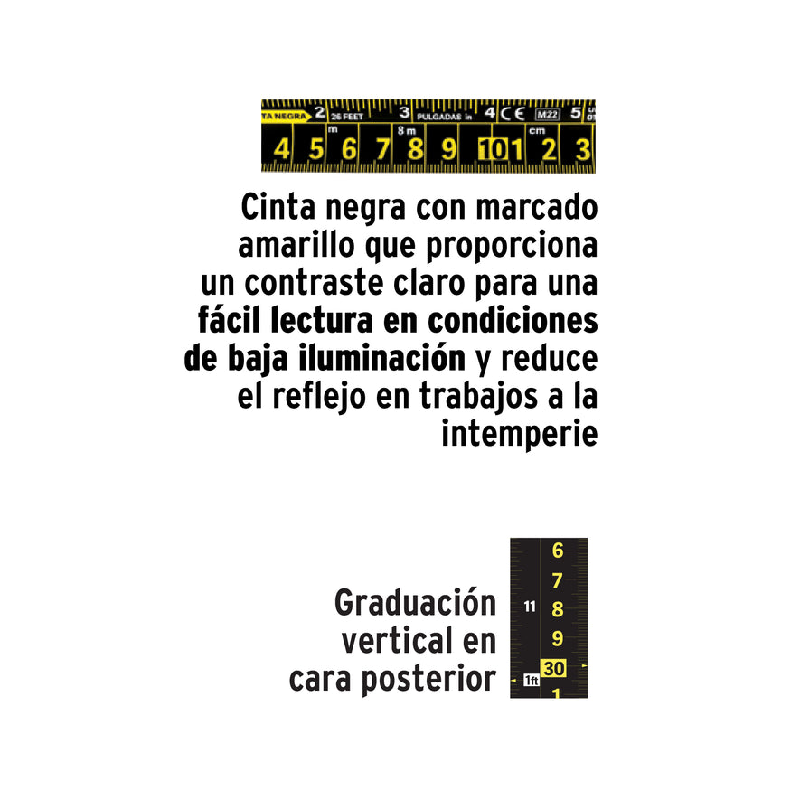 Flexómetro contra impactos 10 m, Cinta Negra 32 mm, Truper Caja con 3, 103057