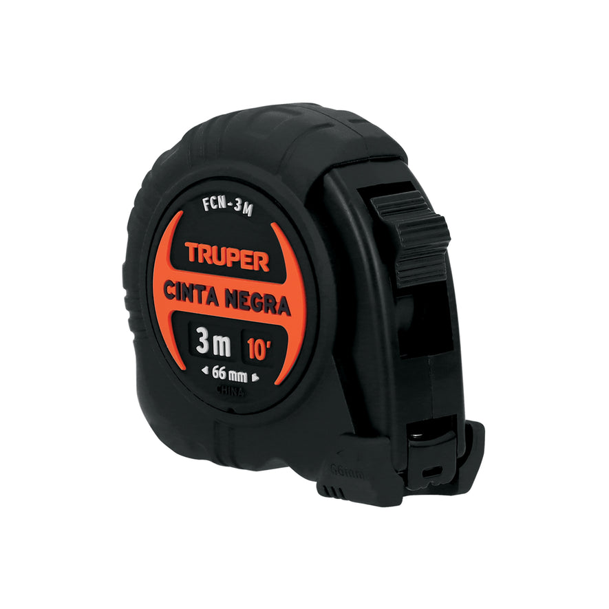 Flexómetro contra impactos 3 m, Cinta Negra 13 mm, Truper Caja con 6, 11720