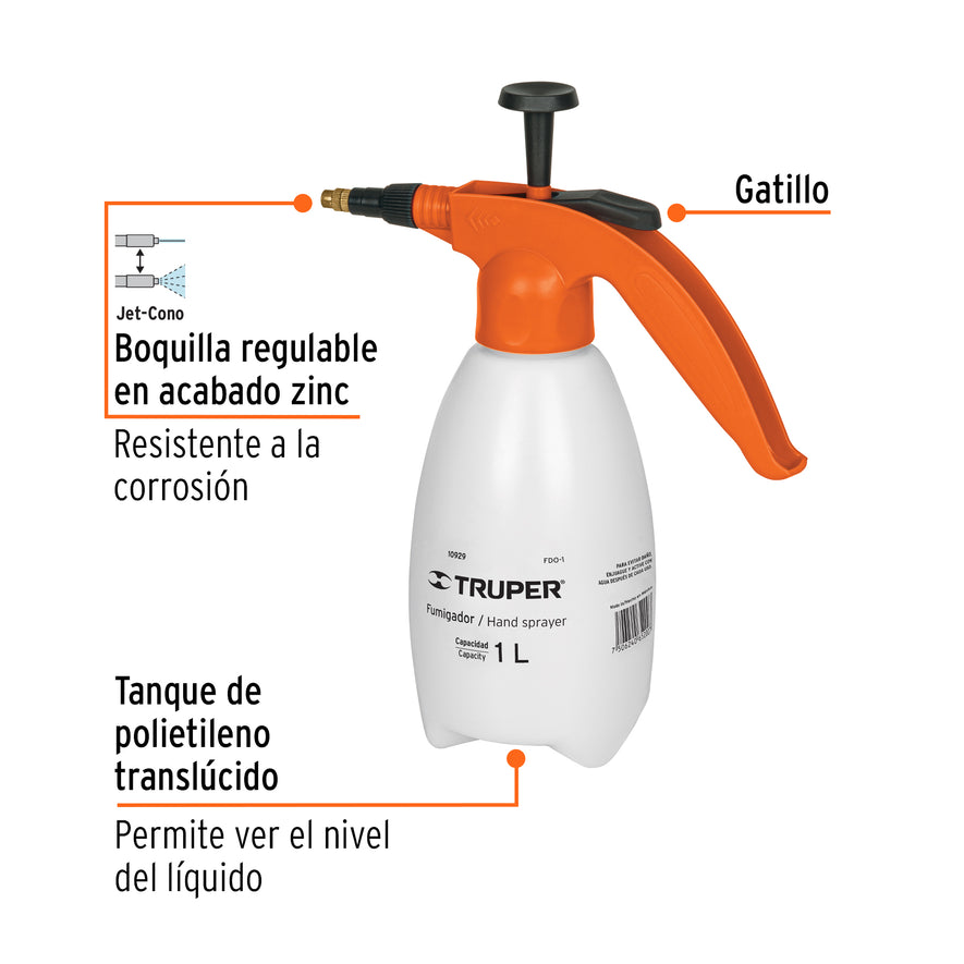 Fumigador de 1 litro doméstico, Truper Caja con 8, 10929