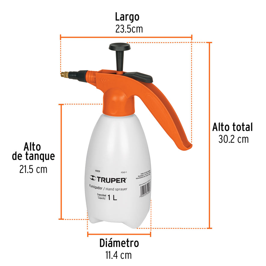 Fumigador de 1 litro doméstico, Truper Caja con 8, 10929