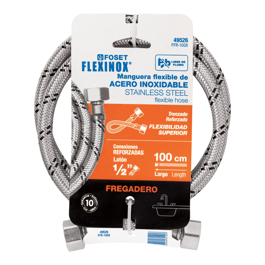 Manguera lavabo/fregadero, acero inox, 1/2' x 1/2', 100 cm Caja con 6, 49526