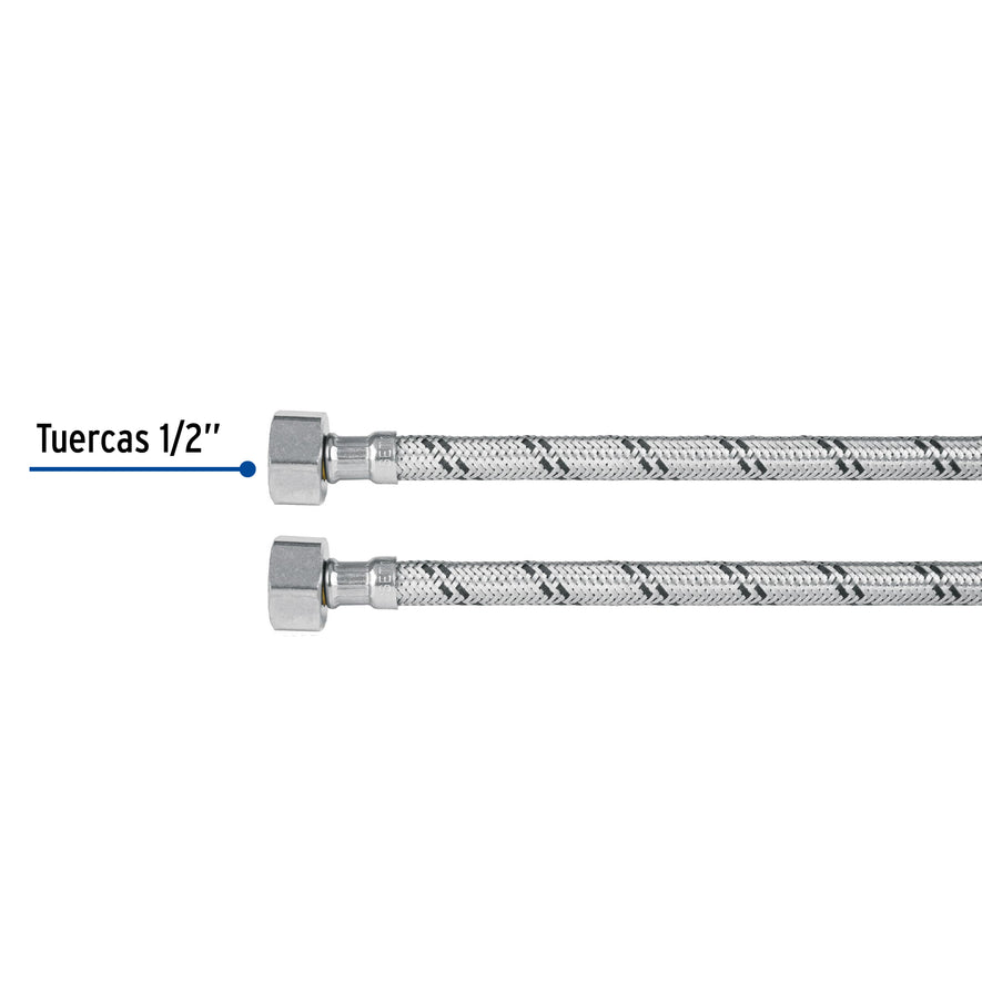 Manguera lavabo/fregadero, acero inox, 1/2' x 1/2', 55 cm Caja con 6, 49182