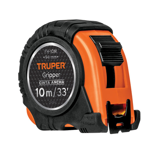 Flexómetro Gripper contra impactos 10 m cinta 32 mm, Truper Caja con 3, 14582