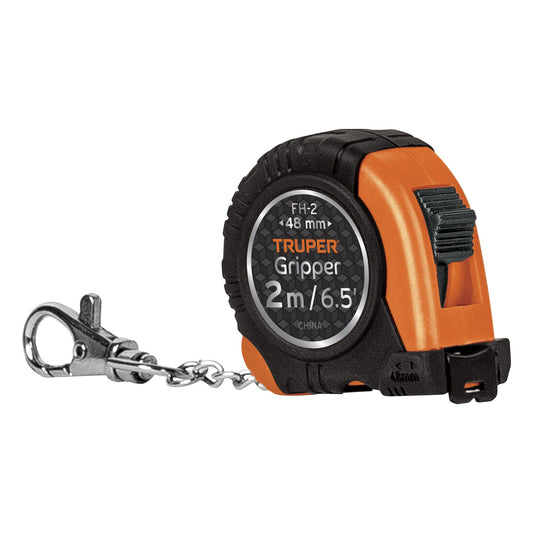 Flexómetro Gripper de 2 m tipo llavero, cinta 13 mm, Truper Caja con 6, 14602