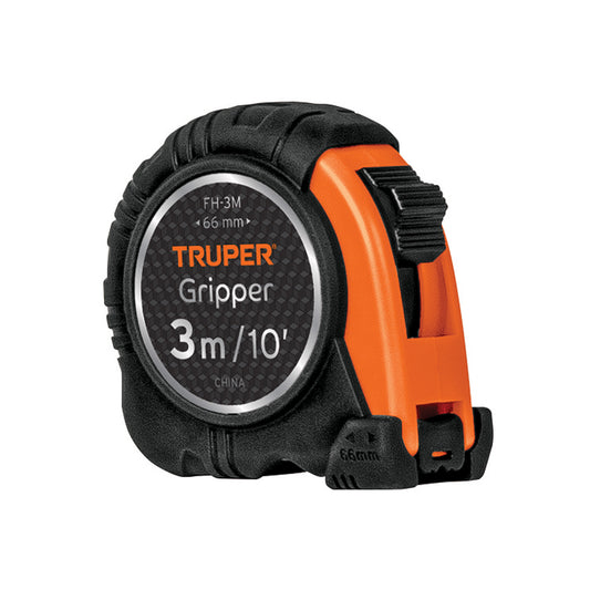 Flexómetro Gripper contra impactos 3 m cinta 13 mm, Truper Caja con 6, 14577