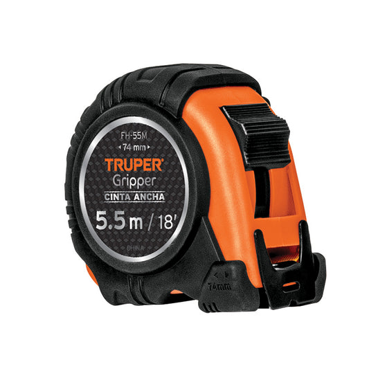 Flexómetro Gripper contra impactos 5.5 m cinta 25 mm, Truper Caja con 6, 14613