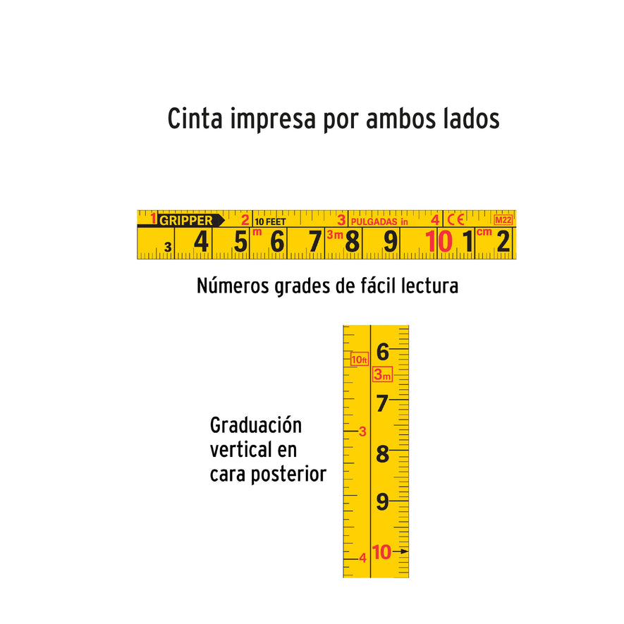 Flexómetro Gripper 5 m cinta 13 mm display box con 12 piezas Caja con 12, 102664