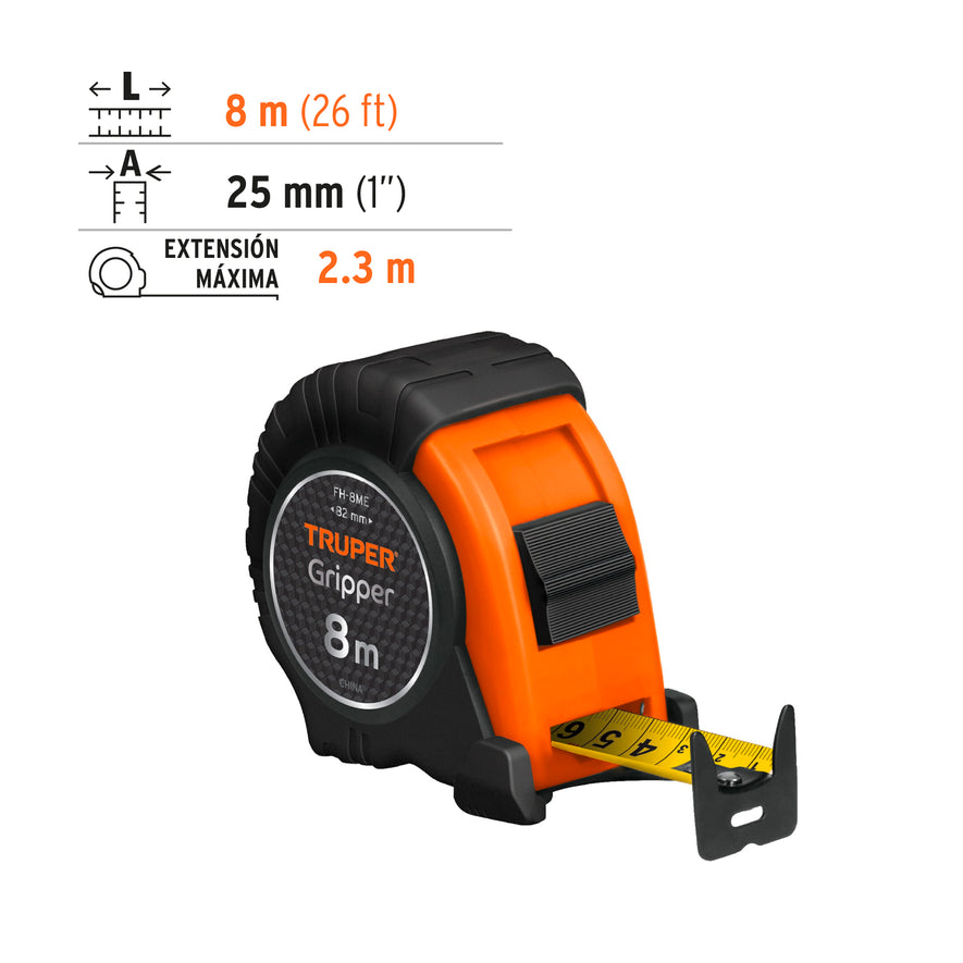Flexómetro contra impactos 8 m cinta 25 mm grad. métrica Caja con 3, 15389