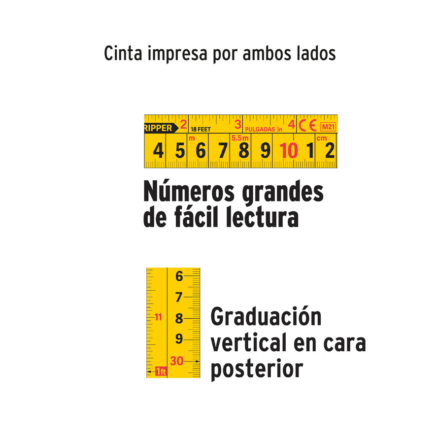 Flexómetro industrial contra impactos 5.5 m cinta 25 mm Caja con 6, 12695