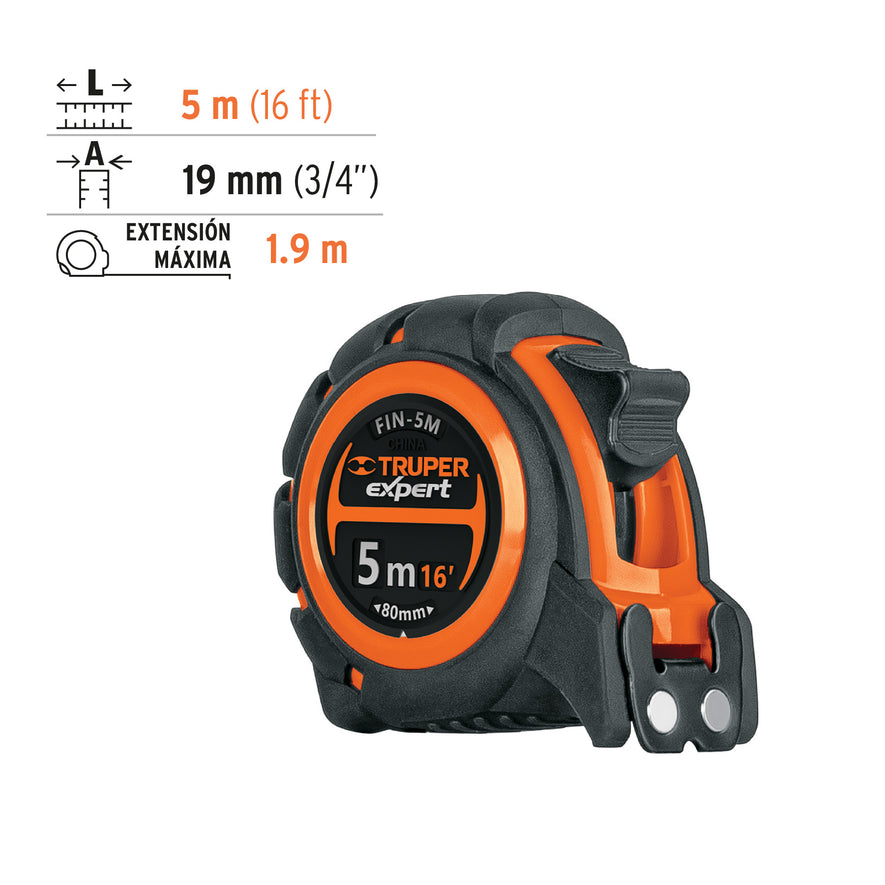 Flexómetro industrial contra impactos 5 m cinta 19 mm Caja con 6, 12694